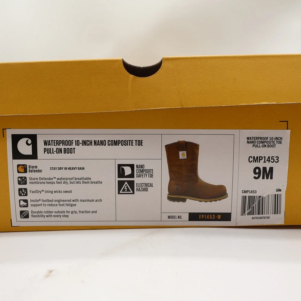 Carhartt Work Boots Mens 9 M Brown Leather Pull-On Waterproof CMP1453 NIB